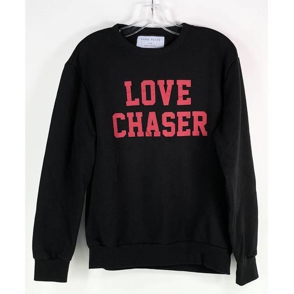 Zara Tops - Zara Pulse "Love Chaser" Sweatshirt Black Red Size Large Long Sleeve